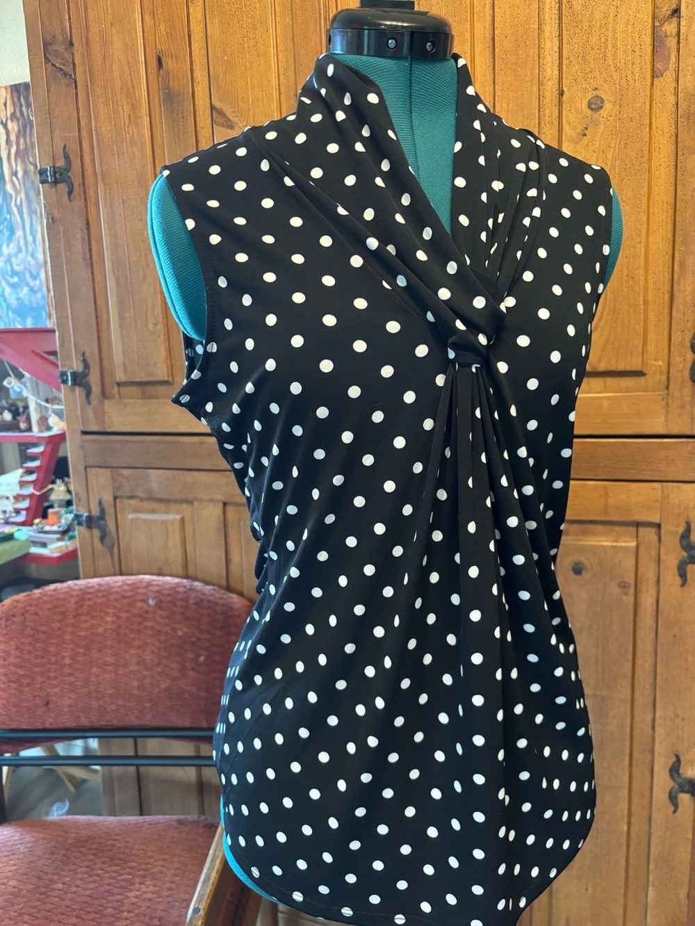 Premise Black and White Polka Dot Sleeveless Top